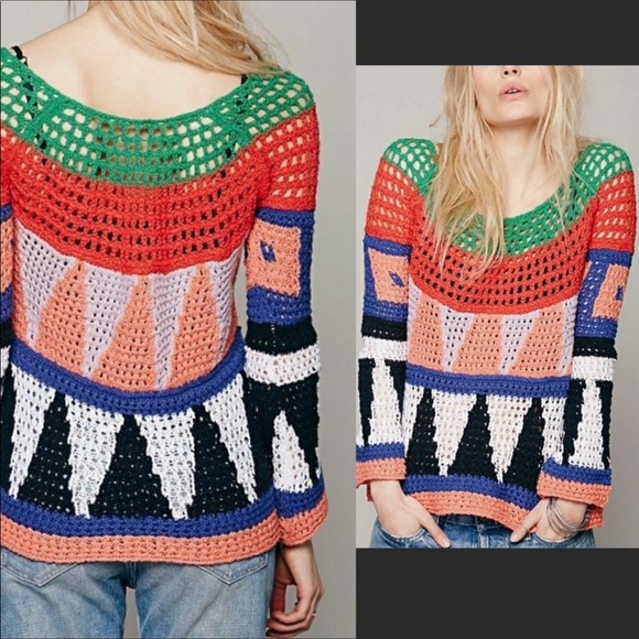 Like NEW Free People Modern Art Geometric Sweater - Picture 4 of 14